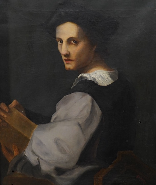 After Andrea del Sarto (Italian, 1486-1530), oil on canvas, Portrait of a young man, housed in an ebonised and gilt frame, 77 x 63cm. Condition - fair, canvas sagging